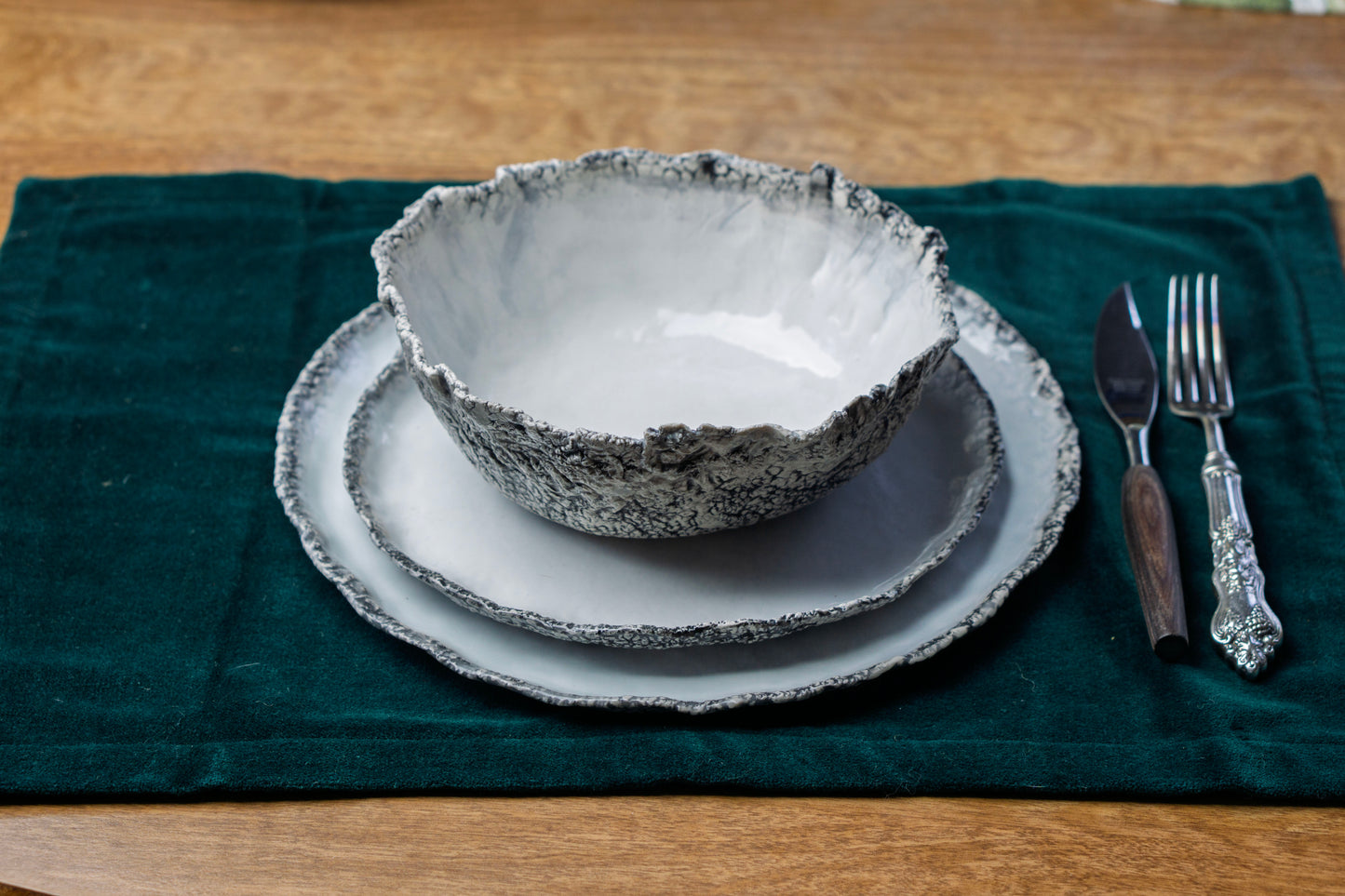 Coral Texture Ceramic Dinnerware Set, Handmade Porcelain Plates & Bowls, Minimalist White Tableware, Modern Coastal Design