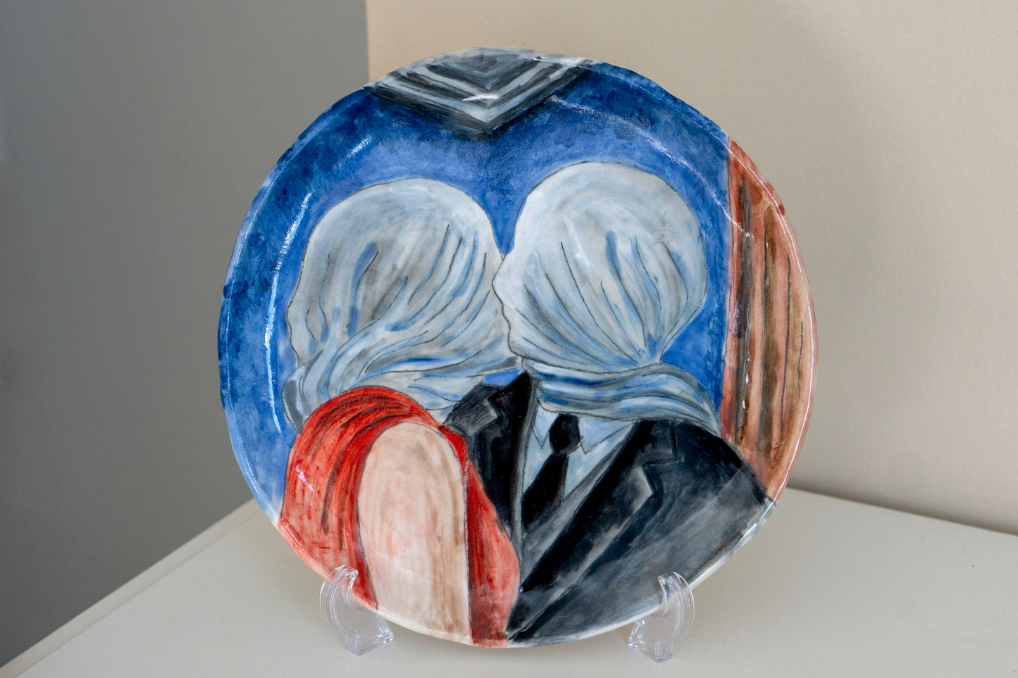 Romantic Kiss Ceramic Plate 10” – Hand Painted Lovers Art, Valentine’s Gift, Unique Decorative & Functional Dinner Plate