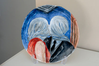 Romantic Kiss Ceramic Plate 10” – Hand Painted Lovers Art, Valentine’s Gift, Unique Decorative & Functional Dinner Plate