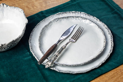 Coral Texture Ceramic Dinnerware Set, Handmade Porcelain Plates & Bowls, Minimalist White Tableware, Modern Coastal Design