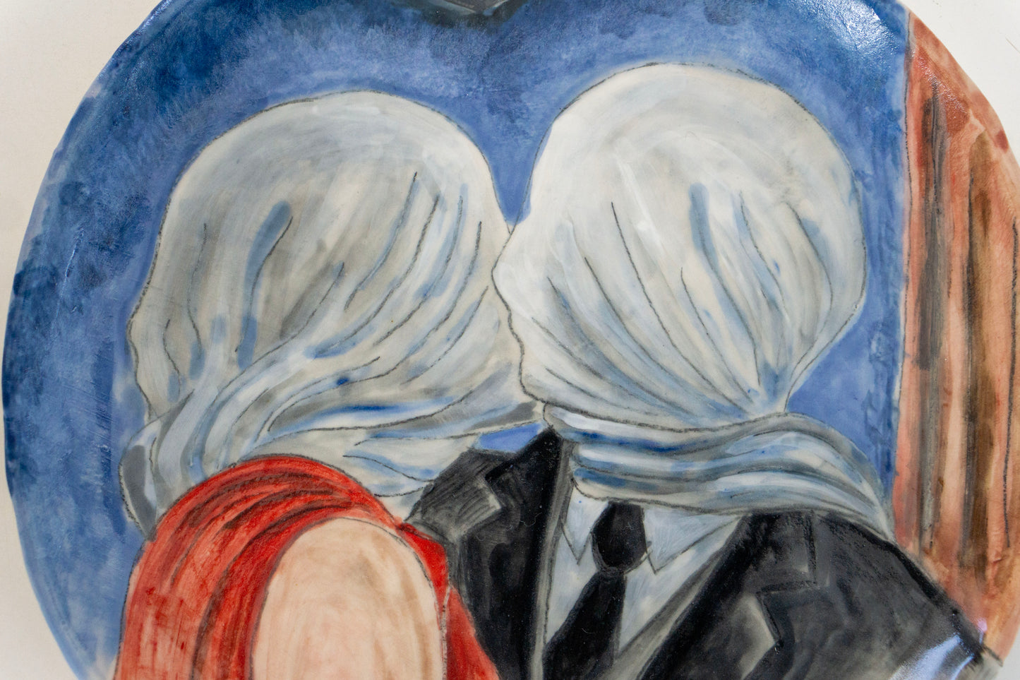 Romantic Kiss Ceramic Plate 10” – Hand Painted Lovers Art, Valentine’s Gift, Unique Decorative & Functional Dinner Plate