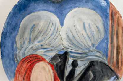 Romantic Kiss Ceramic Plate 10” – Hand Painted Lovers Art, Valentine’s Gift, Unique Decorative & Functional Dinner Plate