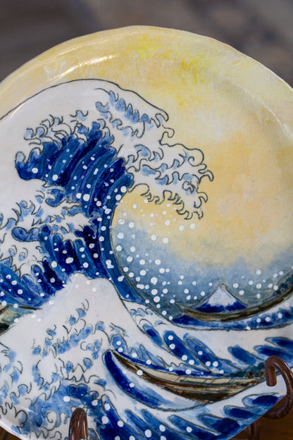 Great Wave Hokusai Hand Painted Ceramic Plate 10” – Japanese Ocean Art, Decorative & Functional Dinner Plate