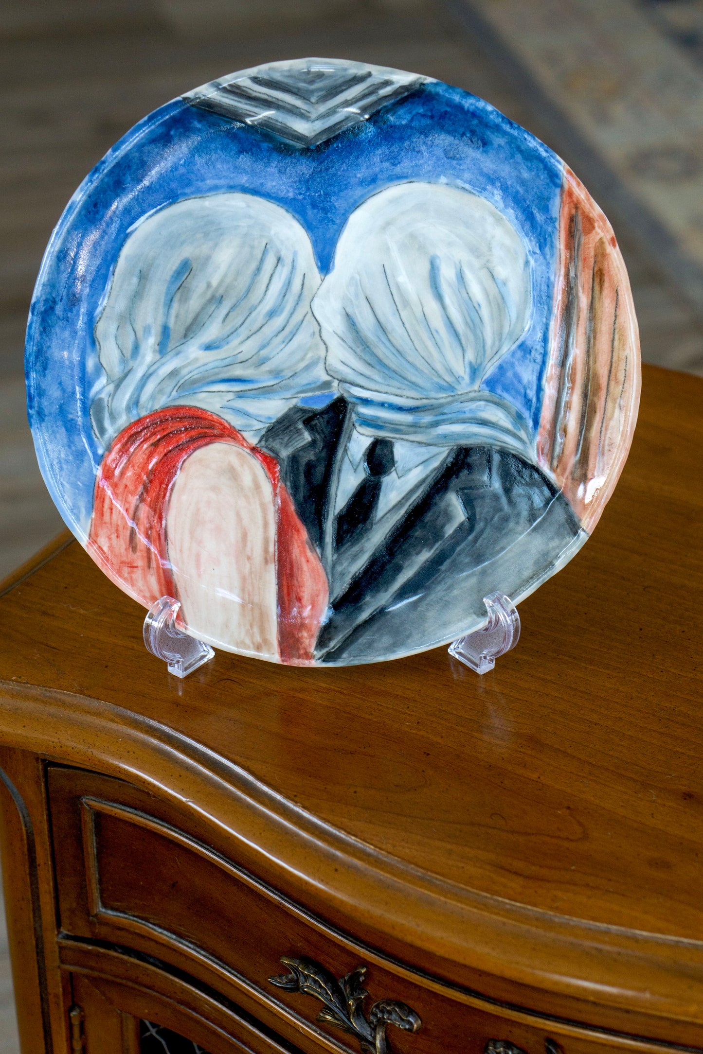 Romantic Kiss Ceramic Plate 10” – Hand Painted Lovers Art, Valentine’s Gift, Unique Decorative & Functional Dinner Plate