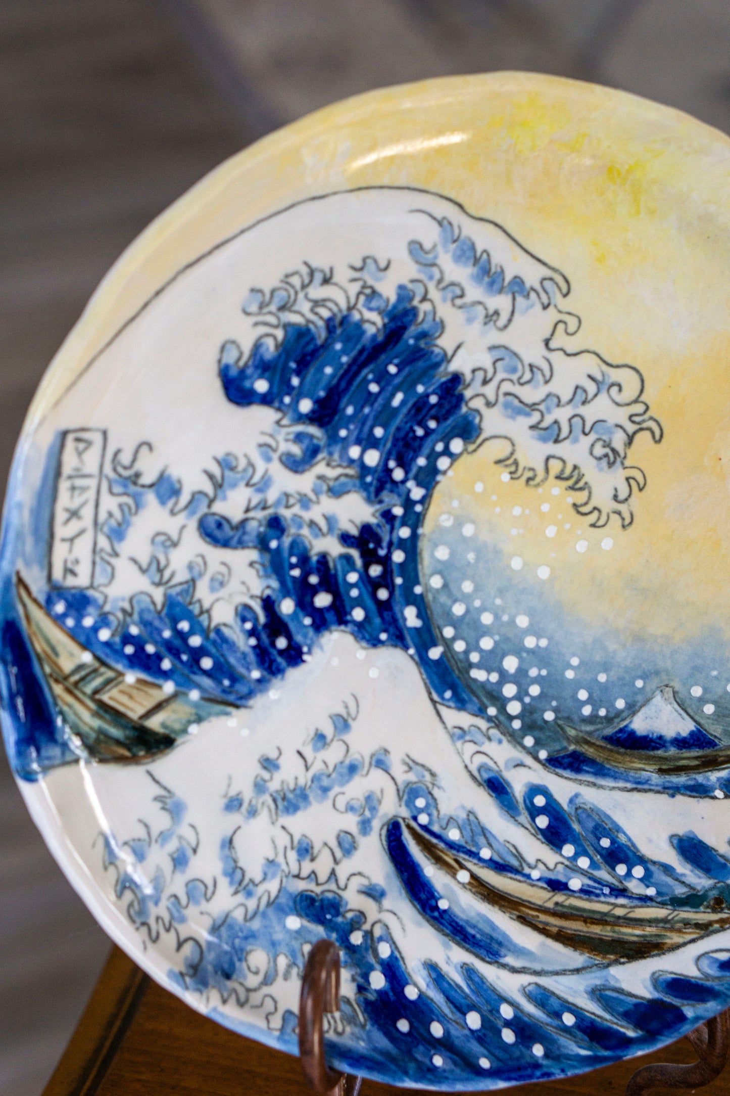 Great Wave Hokusai Hand Painted Ceramic Plate 10” – Japanese Ocean Art, Decorative & Functional Dinner Plate