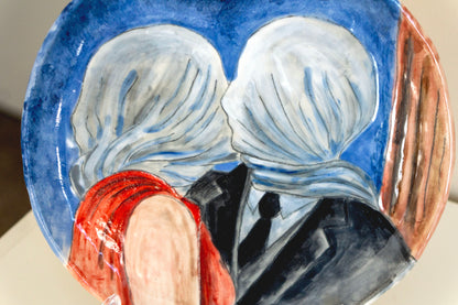 Romantic Kiss Ceramic Plate 10” – Hand Painted Lovers Art, Valentine’s Gift, Unique Decorative & Functional Dinner Plate