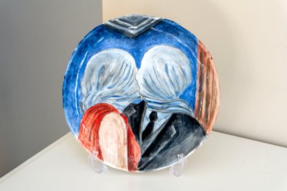 Romantic Kiss Ceramic Plate 10” – Hand Painted Lovers Art, Valentine’s Gift, Unique Decorative & Functional Dinner Plate