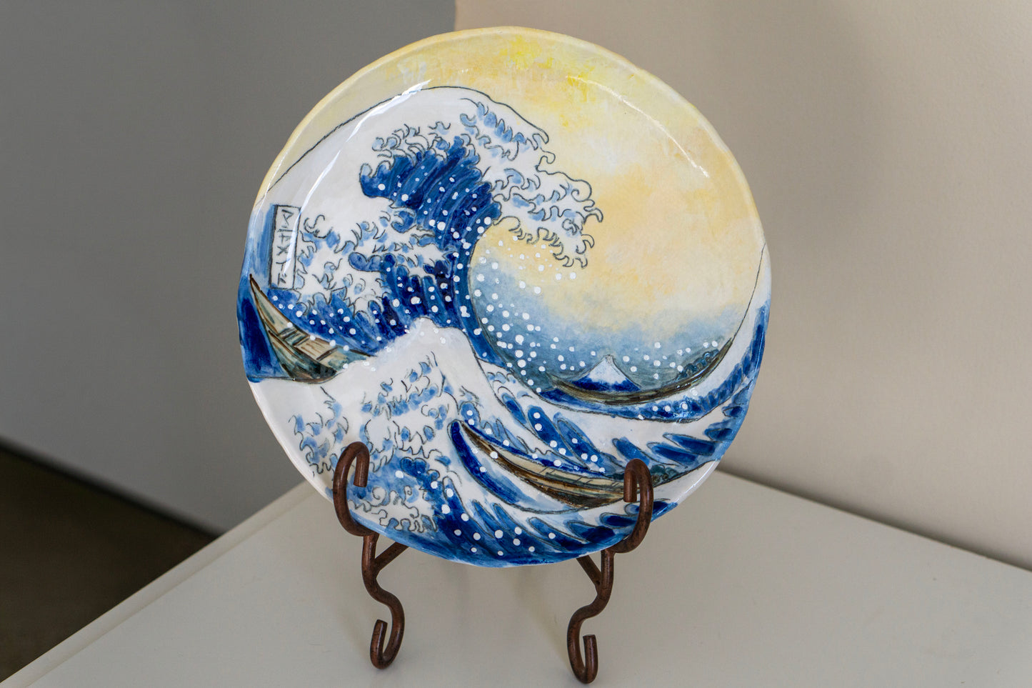 Great Wave Hokusai Hand Painted Ceramic Plate 10” – Japanese Ocean Art, Decorative & Functional Dinner Plate