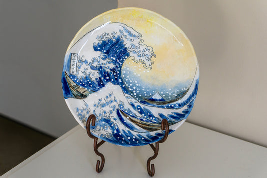 Great Wave Hokusai Hand Painted Ceramic Plate 10” – Japanese Ocean Art, Decorative & Functional Dinner Plate