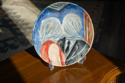 Romantic Kiss Ceramic Plate 10” – Hand Painted Lovers Art, Valentine’s Gift, Unique Decorative & Functional Dinner Plate