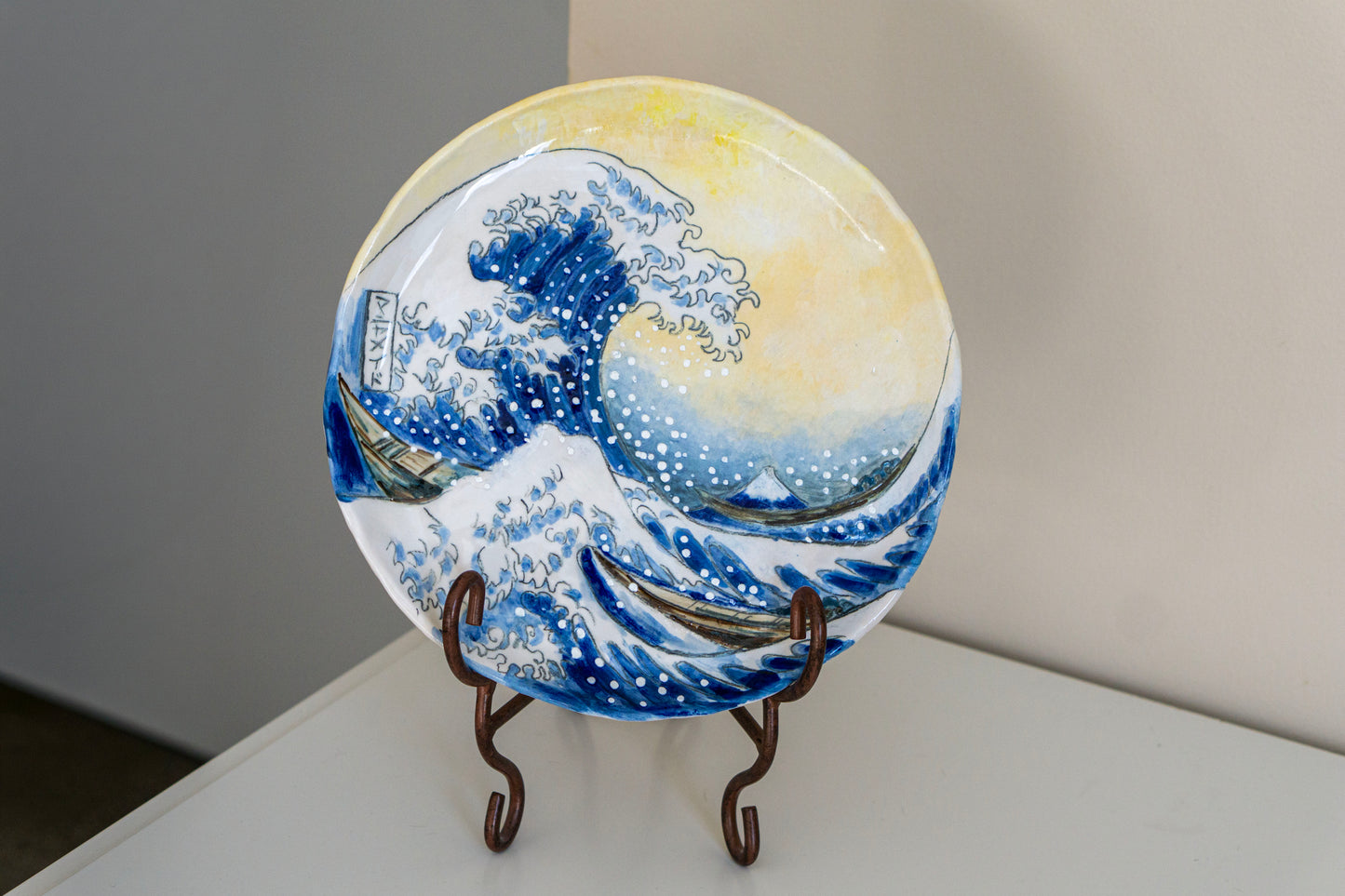 Great Wave Hokusai Hand Painted Ceramic Plate 10” – Japanese Ocean Art, Decorative & Functional Dinner Plate