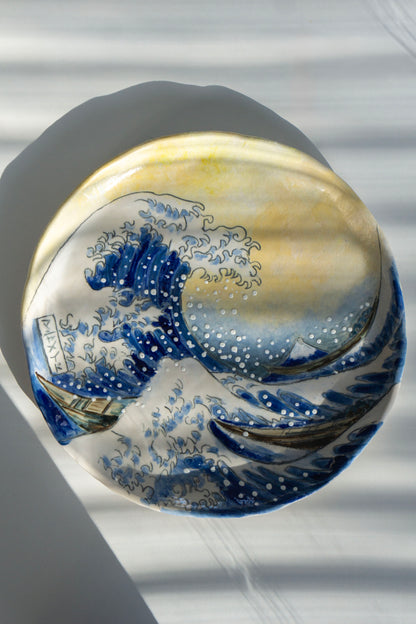 Great Wave Hokusai Hand Painted Ceramic Plate 10” – Japanese Ocean Art, Decorative & Functional Dinner Plate