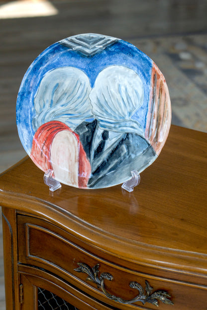 Romantic Kiss Ceramic Plate 10” – Hand Painted Lovers Art, Valentine’s Gift, Unique Decorative & Functional Dinner Plate