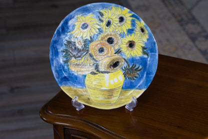 Van Gogh Sunflowers Hand Painted Ceramic Plate 10” – Floral Art Dinner Plate, Decorative Gift for Art Lovers