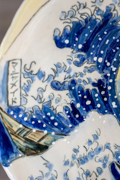 Great Wave Hokusai Hand Painted Ceramic Plate 10” – Japanese Ocean Art, Decorative & Functional Dinner Plate