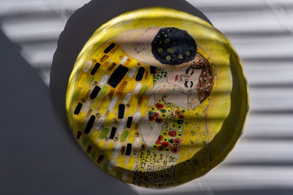 Klimt Kiss Hand Painted Ceramic Plate 12” – Romantic Lovers Art, Valentine Gift for Her, Unique Decorative Dinner Plate