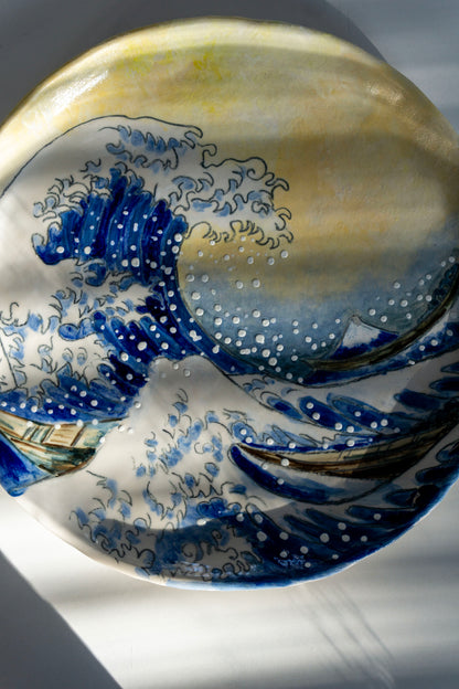 Great Wave Hokusai Hand Painted Ceramic Plate 10” – Japanese Ocean Art, Decorative & Functional Dinner Plate