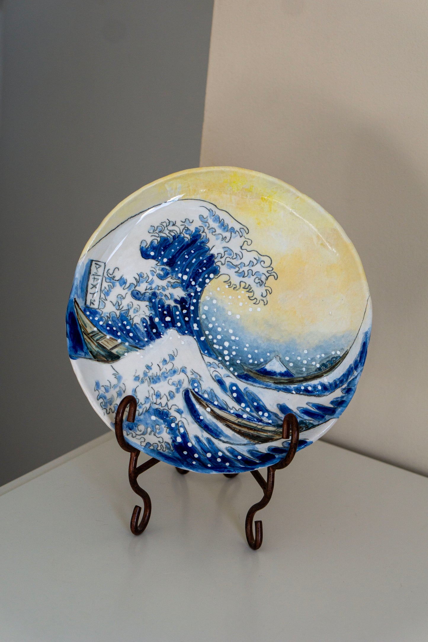 Great Wave Hokusai Hand Painted Ceramic Plate 10” – Japanese Ocean Art, Decorative & Functional Dinner Plate