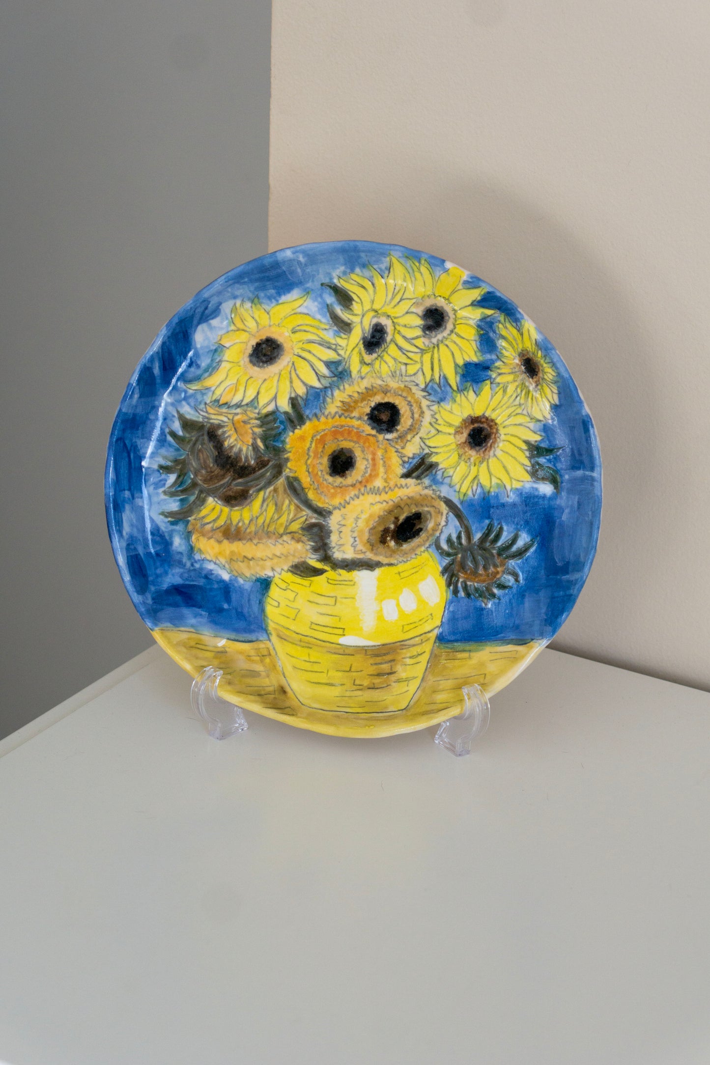 Van Gogh Sunflowers Hand Painted Ceramic Plate 10” – Floral Art Dinner Plate, Decorative Gift for Art Lovers