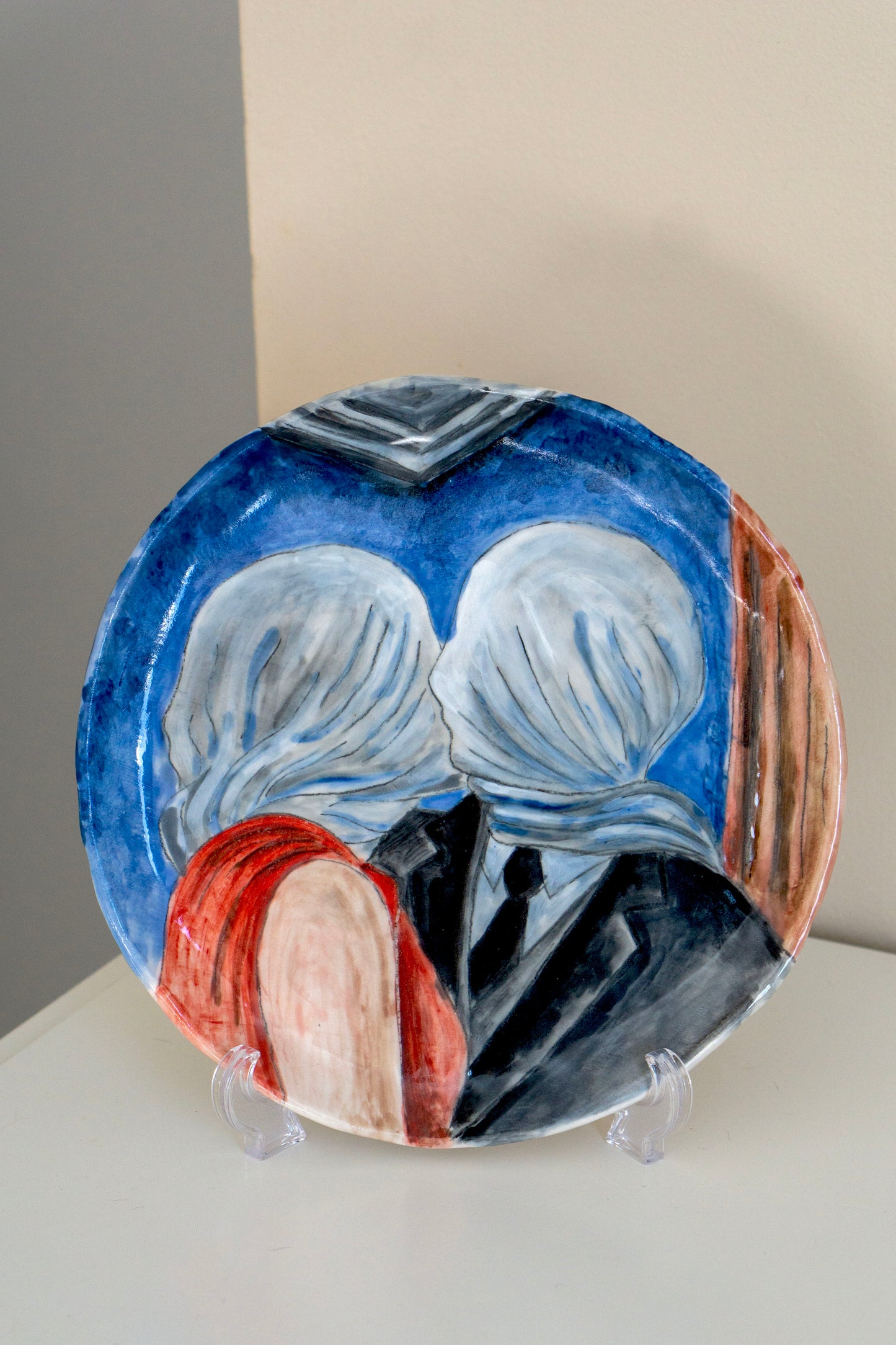 Romantic Kiss Ceramic Plate 10” – Hand Painted Lovers Art, Valentine’s Gift, Unique Decorative & Functional Dinner Plate