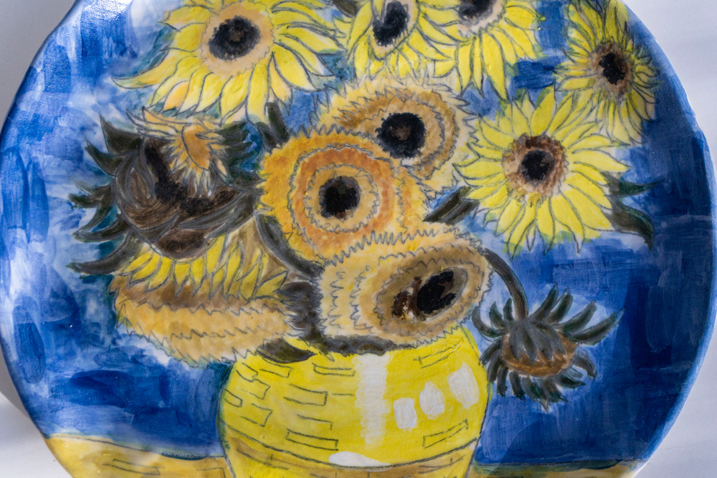 Van Gogh Sunflowers Hand Painted Ceramic Plate 10” – Floral Art Dinner Plate, Decorative Gift for Art Lovers