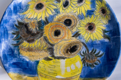 Van Gogh Sunflowers Hand Painted Ceramic Plate 10” – Floral Art Dinner Plate, Decorative Gift for Art Lovers