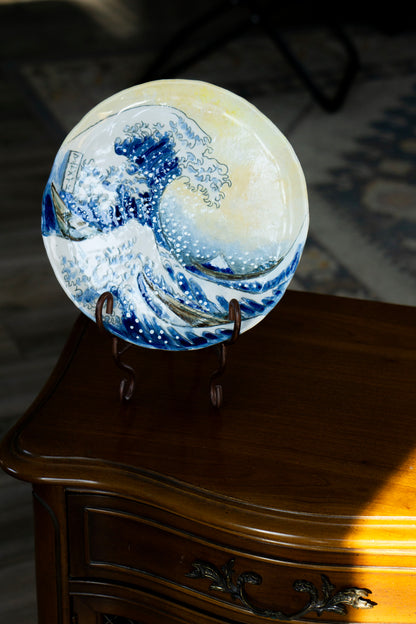 Great Wave Hokusai Hand Painted Ceramic Plate 10” – Japanese Ocean Art, Decorative & Functional Dinner Plate