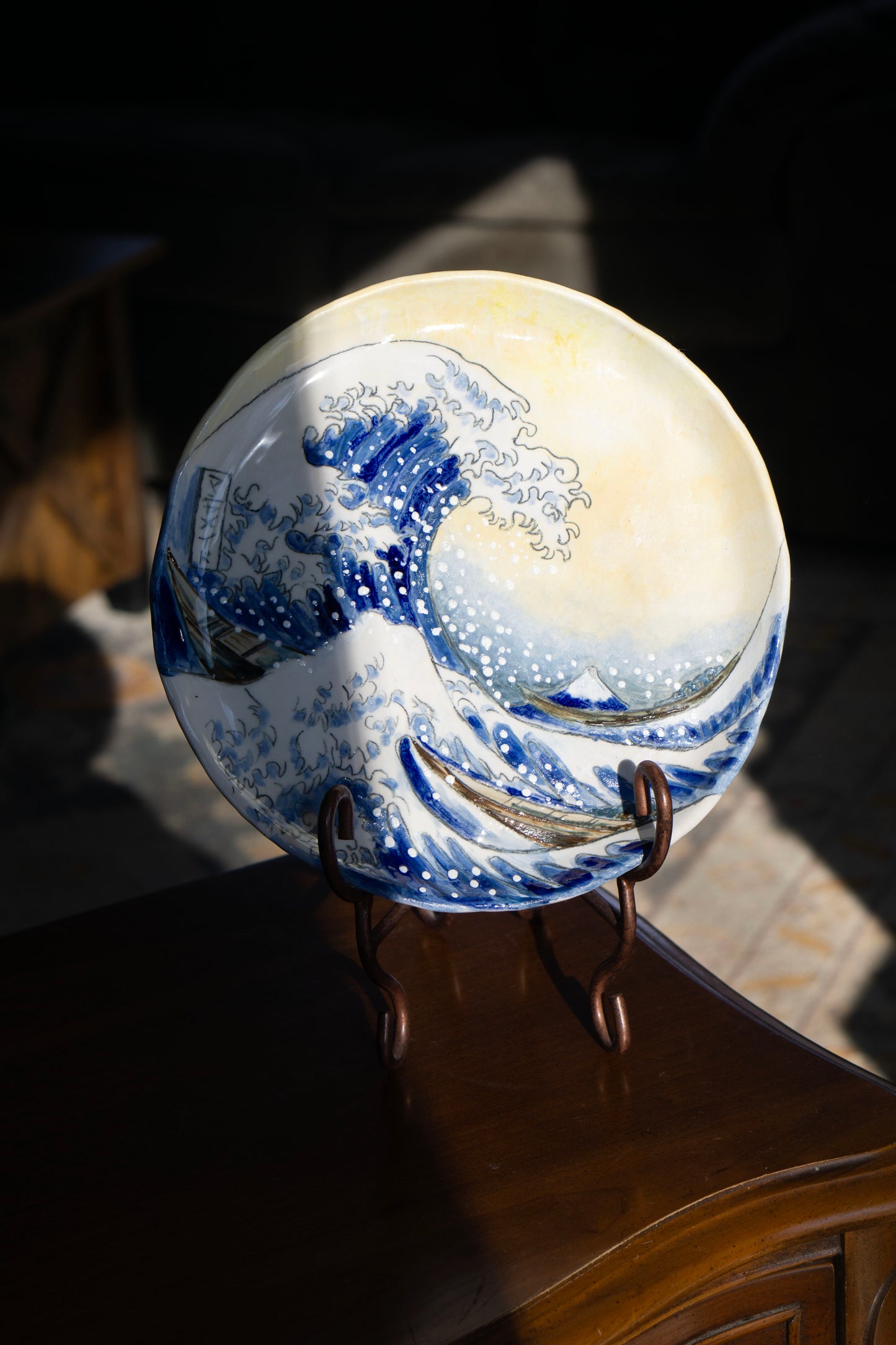 Great Wave Hokusai Hand Painted Ceramic Plate 10” – Japanese Ocean Art, Decorative & Functional Dinner Plate