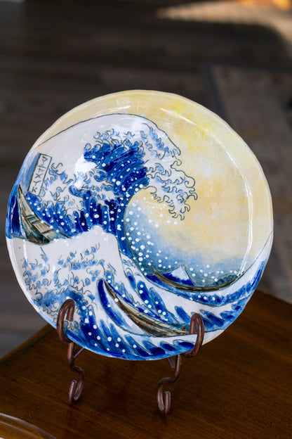 Great Wave Hokusai Hand Painted Ceramic Plate 10” – Japanese Ocean Art, Decorative & Functional Dinner Plate