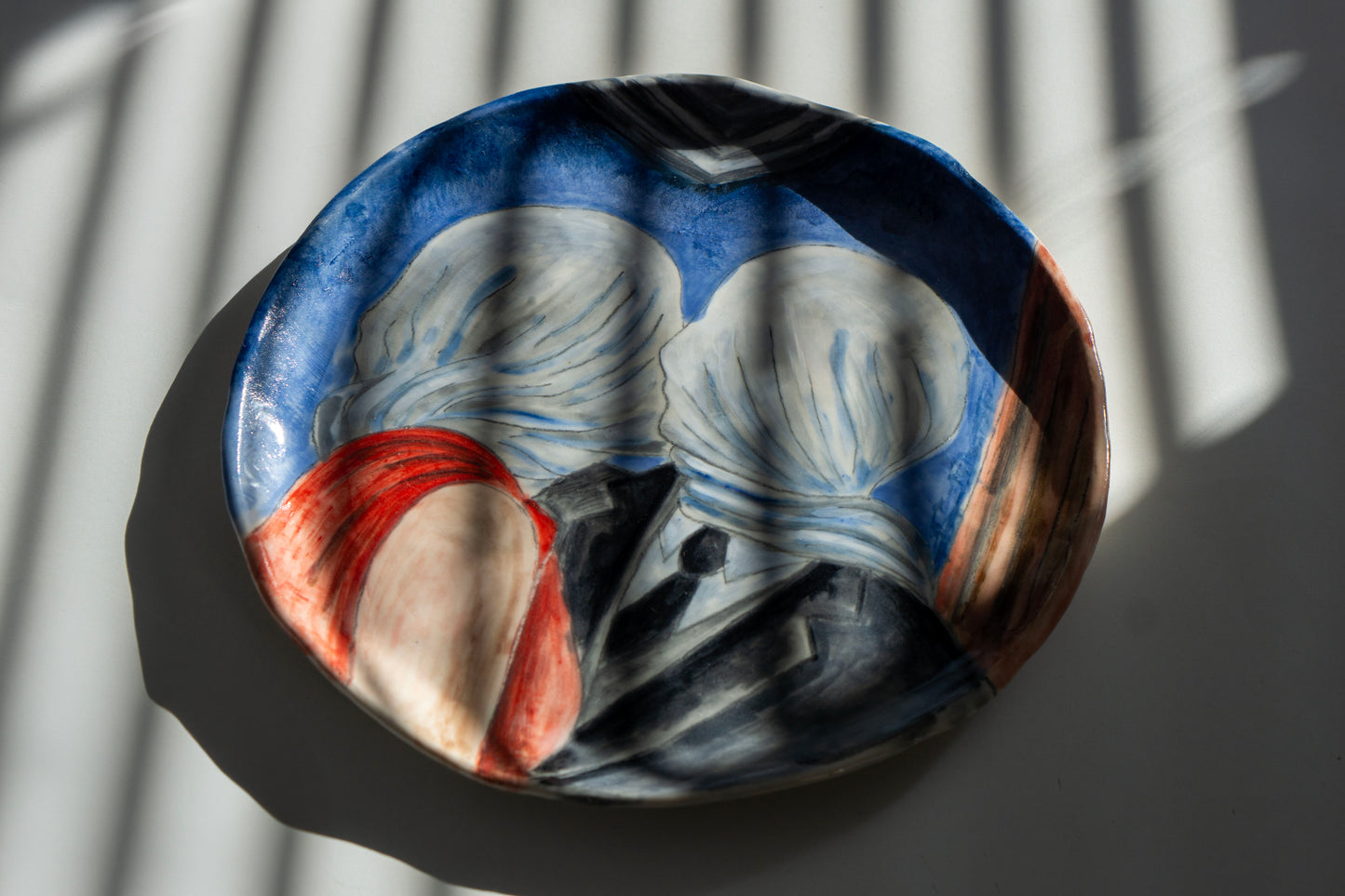 Romantic Kiss Ceramic Plate 10” – Hand Painted Lovers Art, Valentine’s Gift, Unique Decorative & Functional Dinner Plate