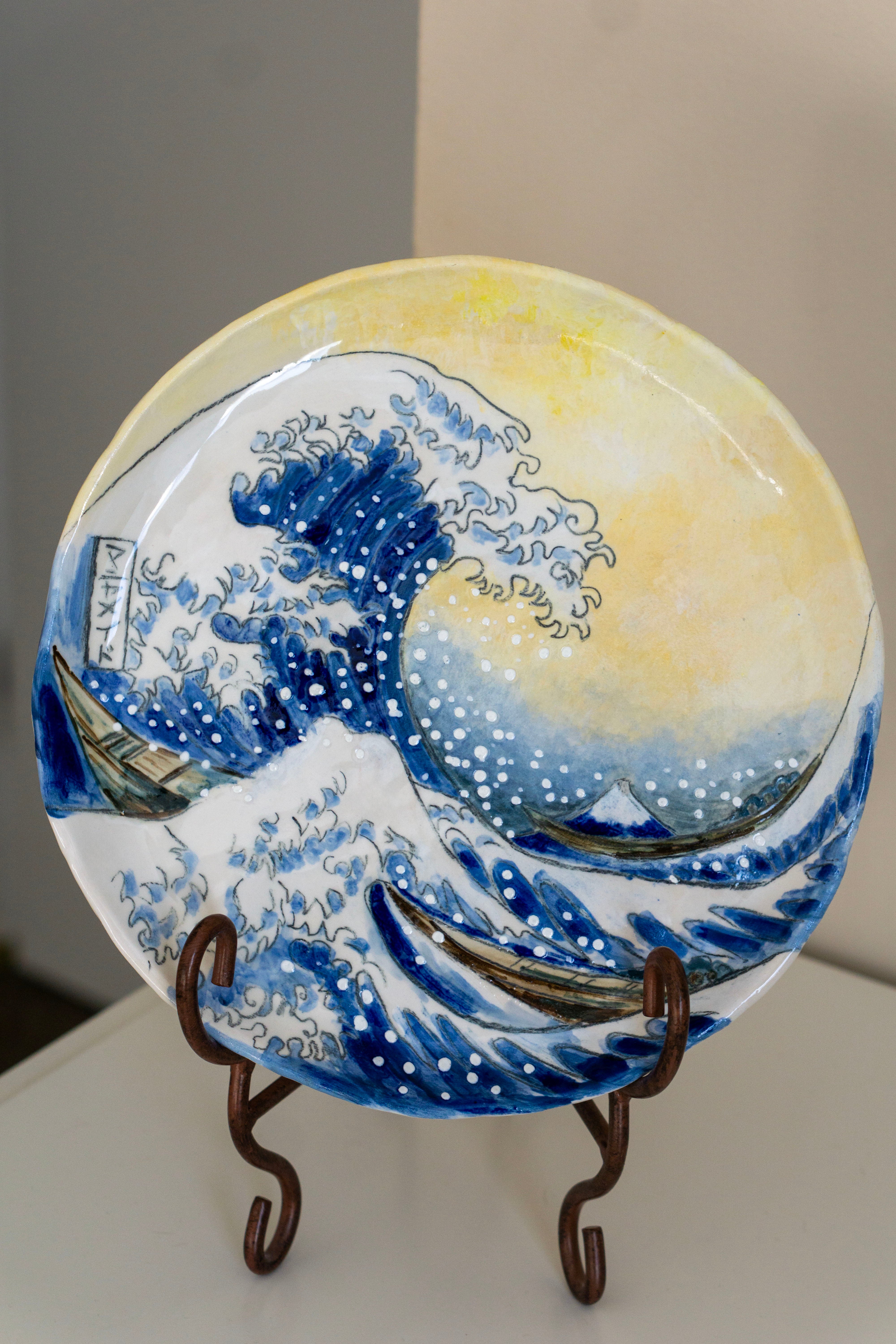 Great Wave Hokusai Hand Painted Ceramic Plate 10” – Japanese Ocean