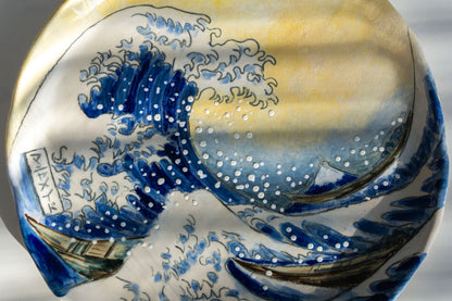 Great Wave Hokusai Hand Painted Ceramic Plate 10” – Japanese Ocean Art, Decorative & Functional Dinner Plate