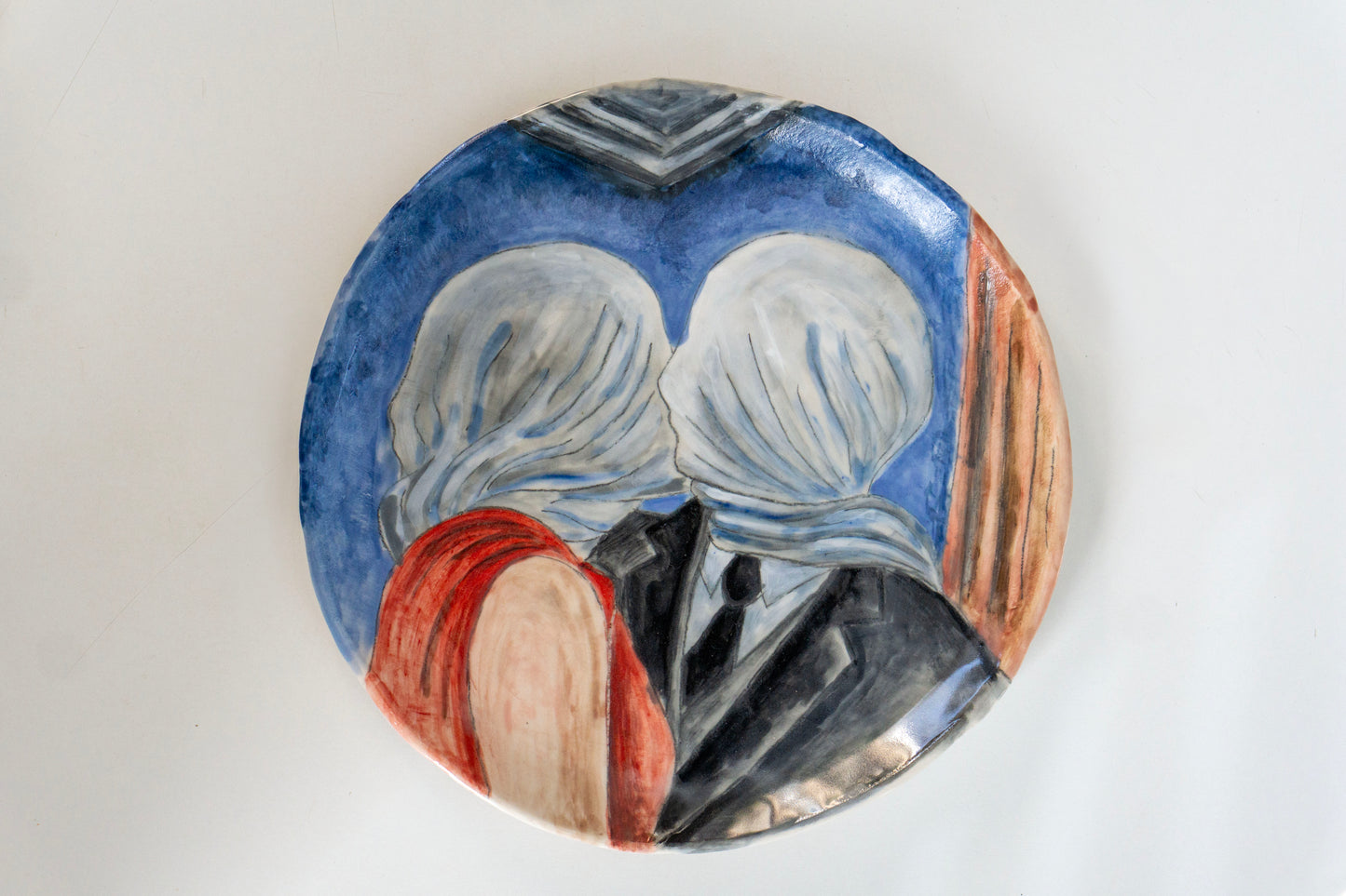 Romantic Kiss Ceramic Plate 10” – Hand Painted Lovers Art, Valentine’s Gift, Unique Decorative & Functional Dinner Plate