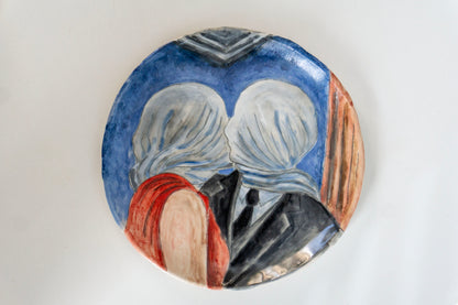 Romantic Kiss Ceramic Plate 10” – Hand Painted Lovers Art, Valentine’s Gift, Unique Decorative & Functional Dinner Plate