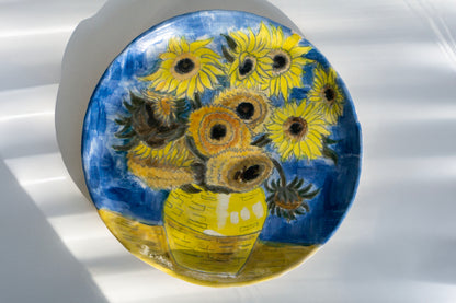 Van Gogh Sunflowers Hand Painted Ceramic Plate 10” – Floral Art Dinner Plate, Decorative Gift for Art Lovers