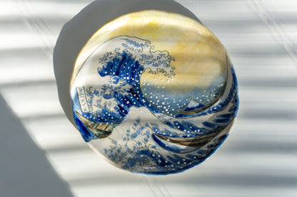 Great Wave Hokusai Hand Painted Ceramic Plate 10” – Japanese Ocean Art, Decorative & Functional Dinner Plate