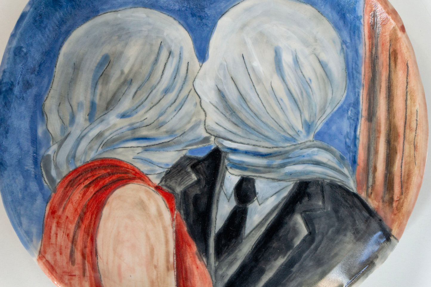 Romantic Kiss Ceramic Plate 10” – Hand Painted Lovers Art, Valentine’s Gift, Unique Decorative & Functional Dinner Plate