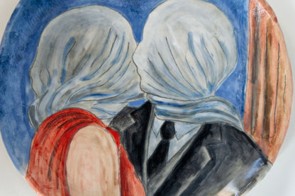 Romantic Kiss Ceramic Plate 10” – Hand Painted Lovers Art, Valentine’s Gift, Unique Decorative & Functional Dinner Plate