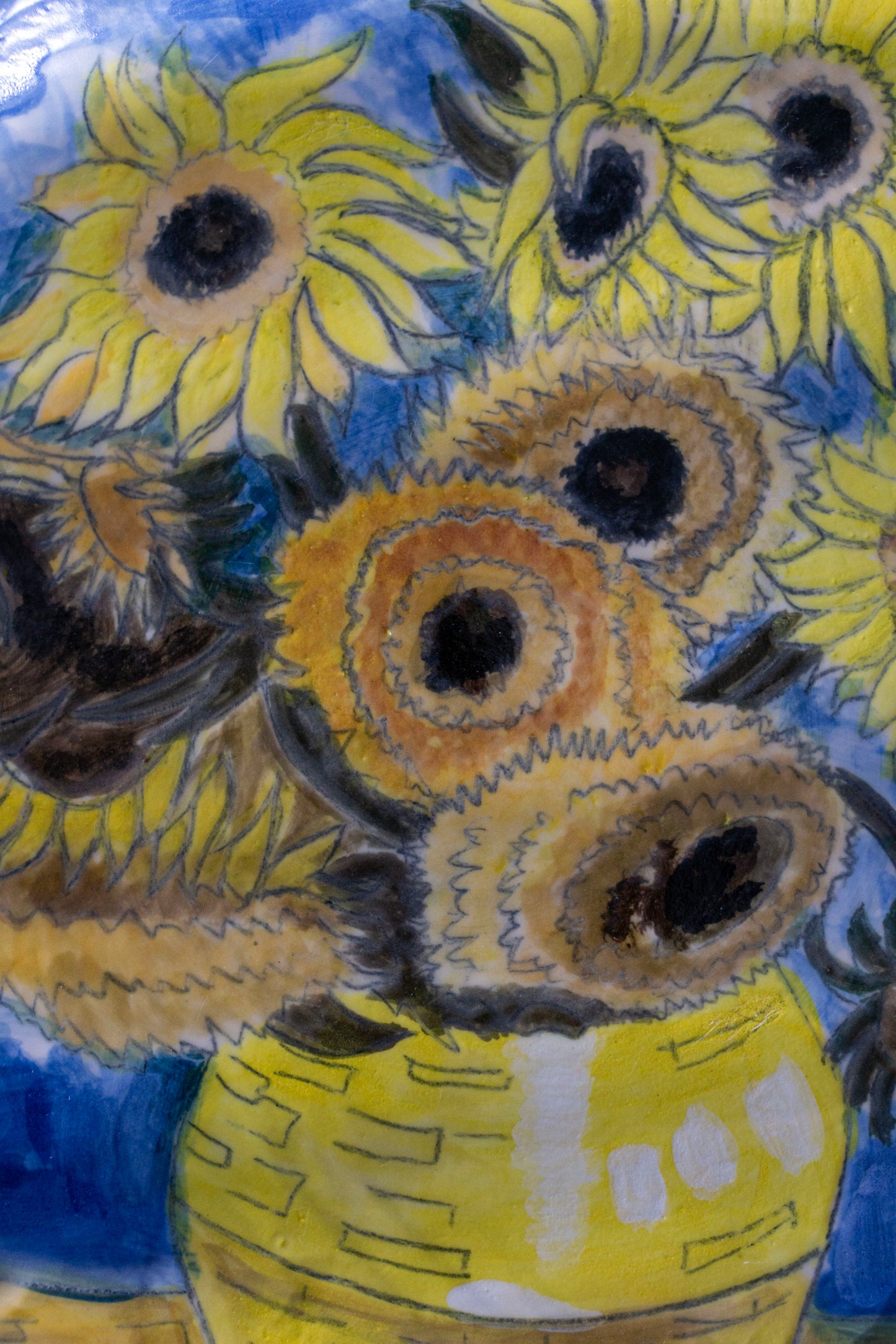 Van Gogh Sunflowers Hand Painted Ceramic Plate 10” – Floral Art Dinner Plate, Decorative Gift for Art Lovers
