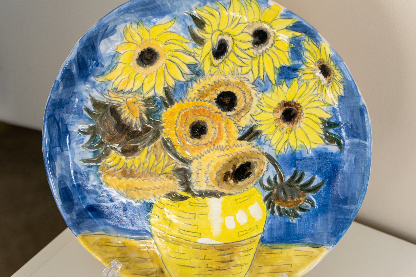 Van Gogh Sunflowers Hand Painted Ceramic Plate 10” – Floral Art Dinner Plate, Decorative Gift for Art Lovers