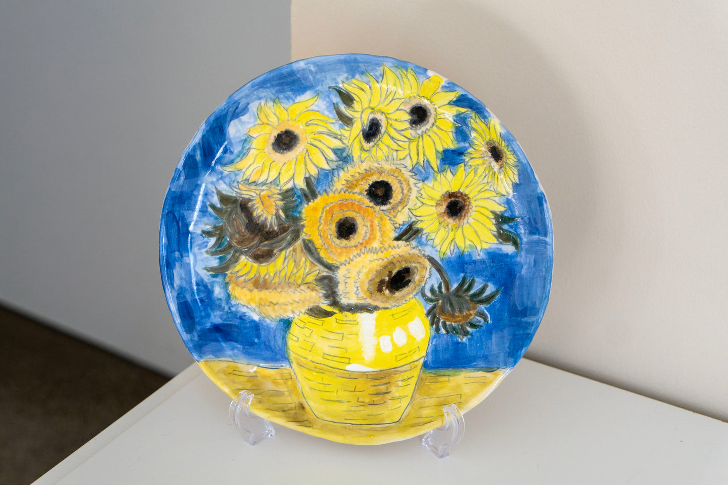 Van Gogh Sunflowers Hand Painted Ceramic Plate 10” – Floral Art Dinner Plate, Decorative Gift for Art Lovers